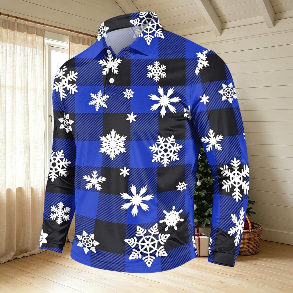 Men's Casual Long Sleeve T-Shirt with Neck and Christmas Print Holiday Tee