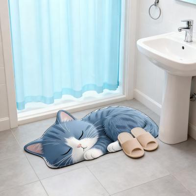 Tapete de Chão Base Antiderrapante Design de Gato Manutenção Fácil Tapete Versátil Sala de Estar Banheiro Cozinha Decoração de Casa