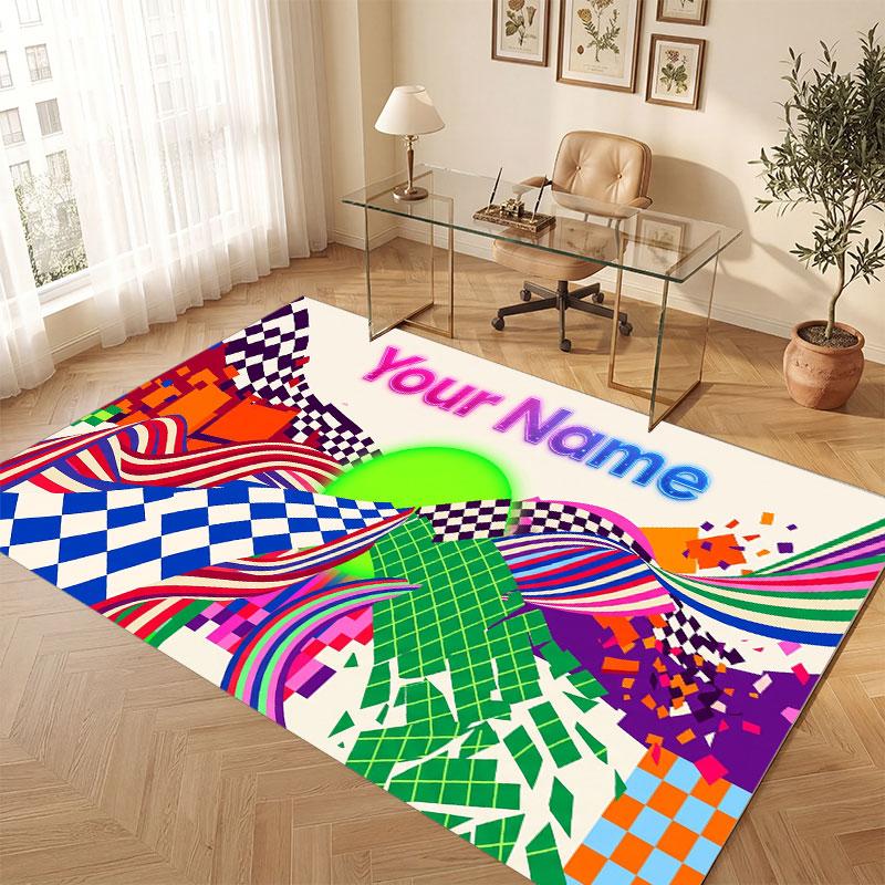 Abstraktes Geometrisches Thema Kristall Samt Boden Teppich Personalisiert Benutzerdefinierter Name Text Warmer Teppich Heim Dekoration