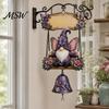 Plaque de Porte de Bienvenue Personnalisable Gnome de Jardin Sonnette, Sonnette de Porte Suspendue Extérieure, Carillon Éolien Numéro de Maison Unique pour Patio Maison Porche Jardin Décorations Sonnette