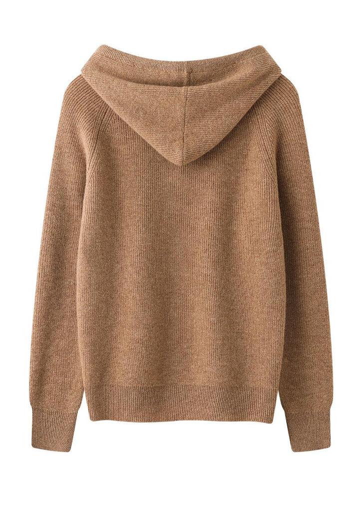 Women's Slim Fit Hooded Wool Cardigan Sweater - Knitted Long Sleeve Versatile Pullover Base Layer