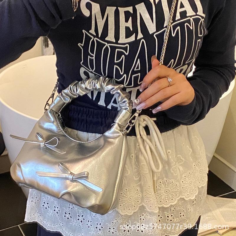 French Ballet Style Bow Underarm Bag Women's 2025 Summer Large Capacity Folded Cloud One Shoulder Crossbody Dumpling Bag