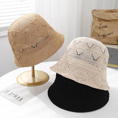 Damen Sommerhut Koreanischer Stil Hohl Gestrickter Fischerhut Lässiger Sonnenschutz Fischerhut Sonnenhut Damen Sonnenkappe