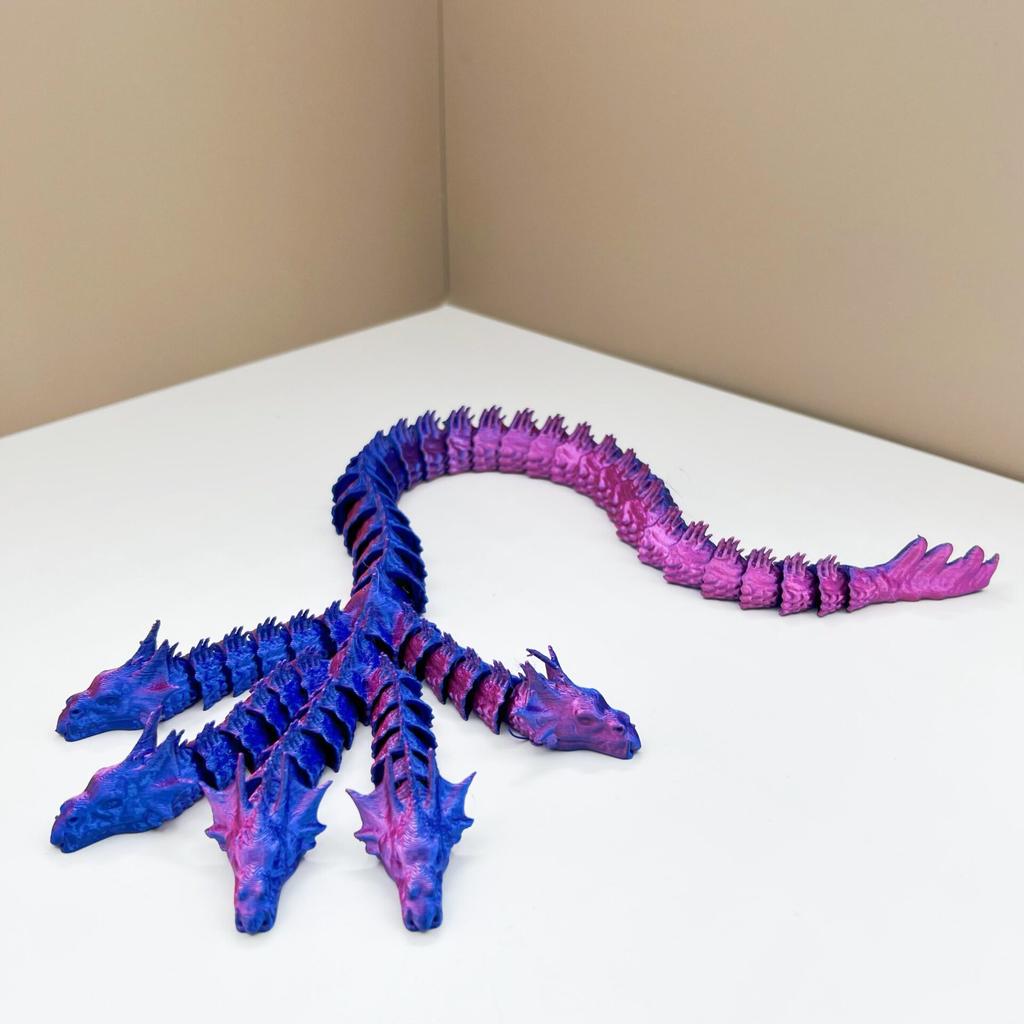 3D Printed Five-Headed Snake Dragon Ornament - Integrated Joint Movable Decoration For Home And Office
