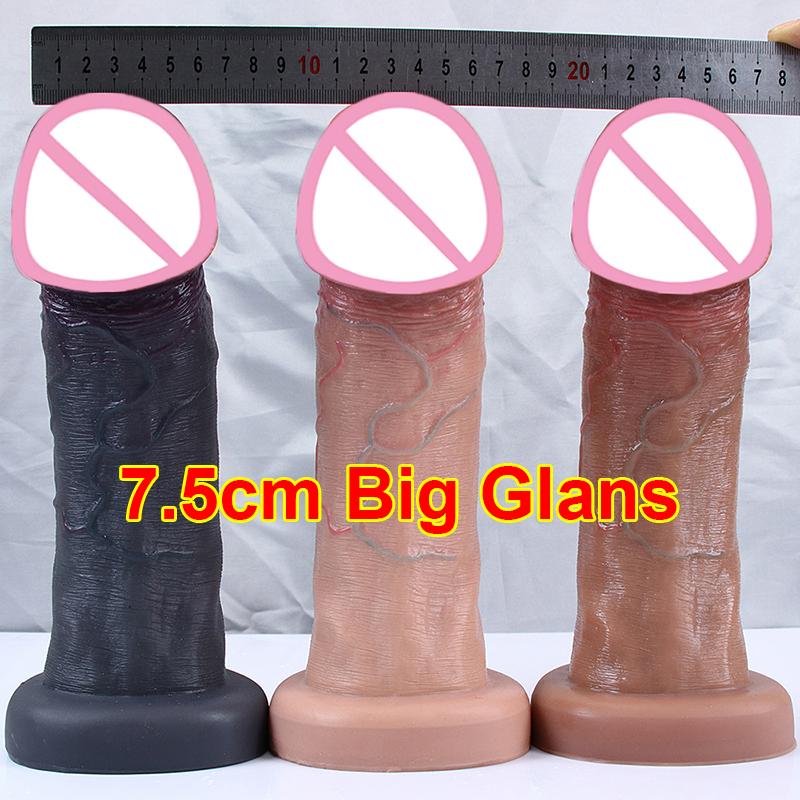 New 7.5cm Big Glans Penis Realistic Dildo Huge Anal Plug Suction Cup Adult Strapon Sex Toys For Woman Vagina Orgasm Masturbation