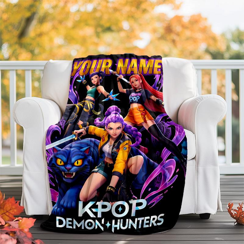 Customiz Name Personality K-Pop Demon Hunters Blanket Soft&Warm Office Bed Travel Lunch Break Blanket,Gift All Seasons