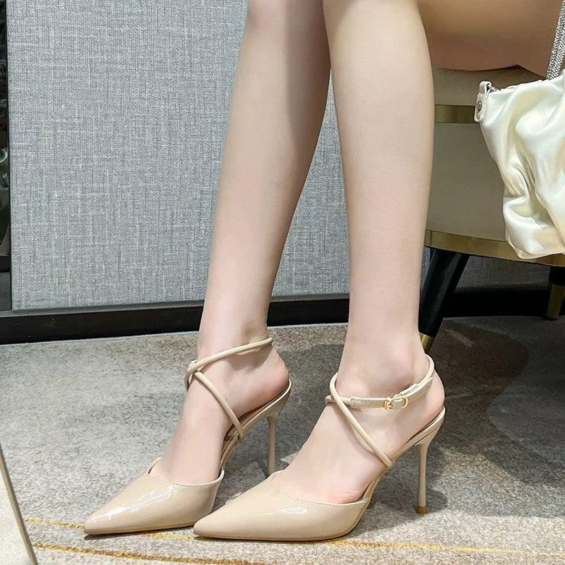 Thin heel strap beautiful temperament single shoes sexy women's sandals 2025 spring and summer new pointed patent leather high heels women