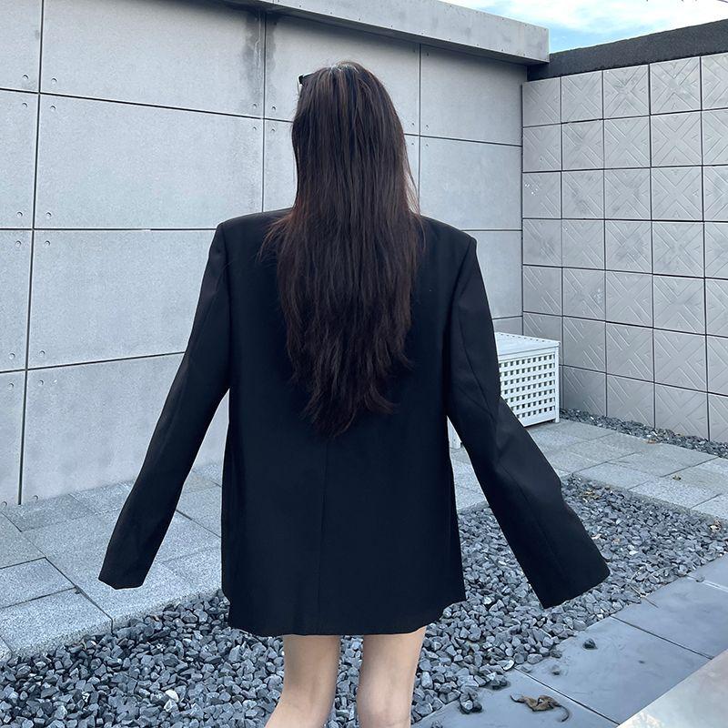 Primavera Otoño Mujer Gama Alta Personalizado Negro Americana Hombreras Suelta Manga Larga Diseñador Detalle de Pedrería Estilo Nicho Traje Ropa Exterior