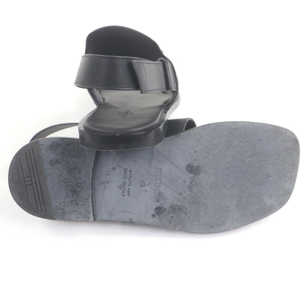 Very Good HERMES Sandals Giacomo H Logo Metal Strap Black Leather Mens 43 Used