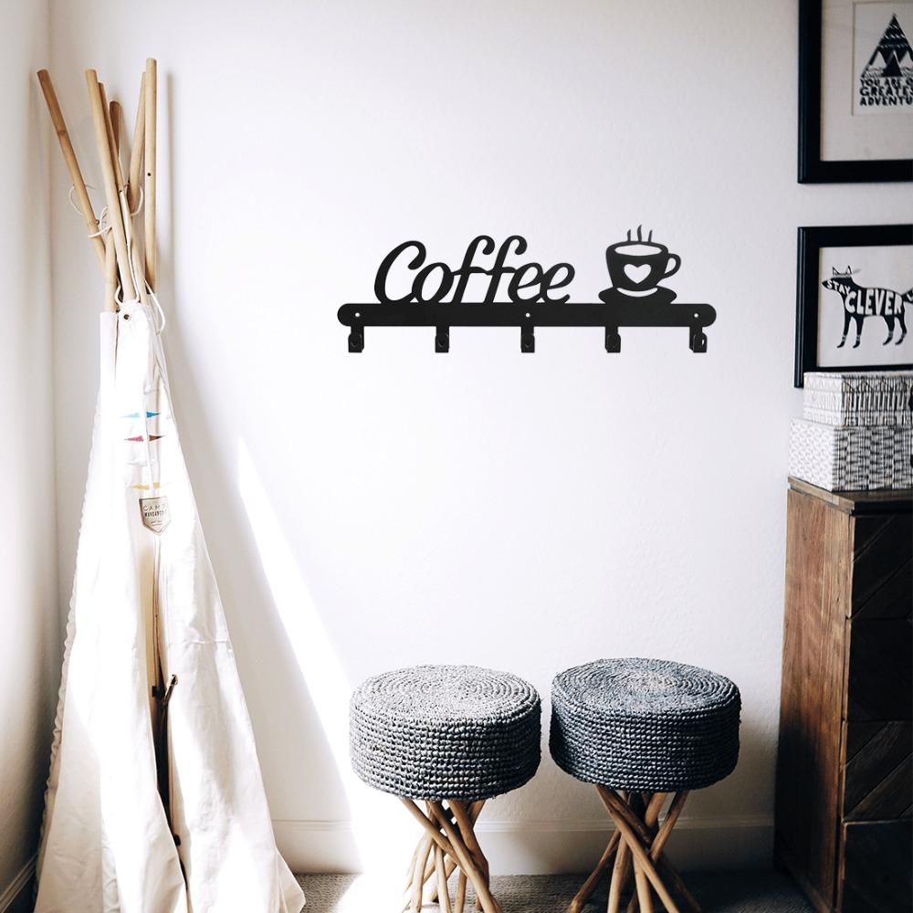 Wall Mounted Metal Coffee Mug Holder, 1pc Iron Hanger Rack for Cups, Kitchen Storage Organizer, Decorative Hooks for Coffee Bar Station