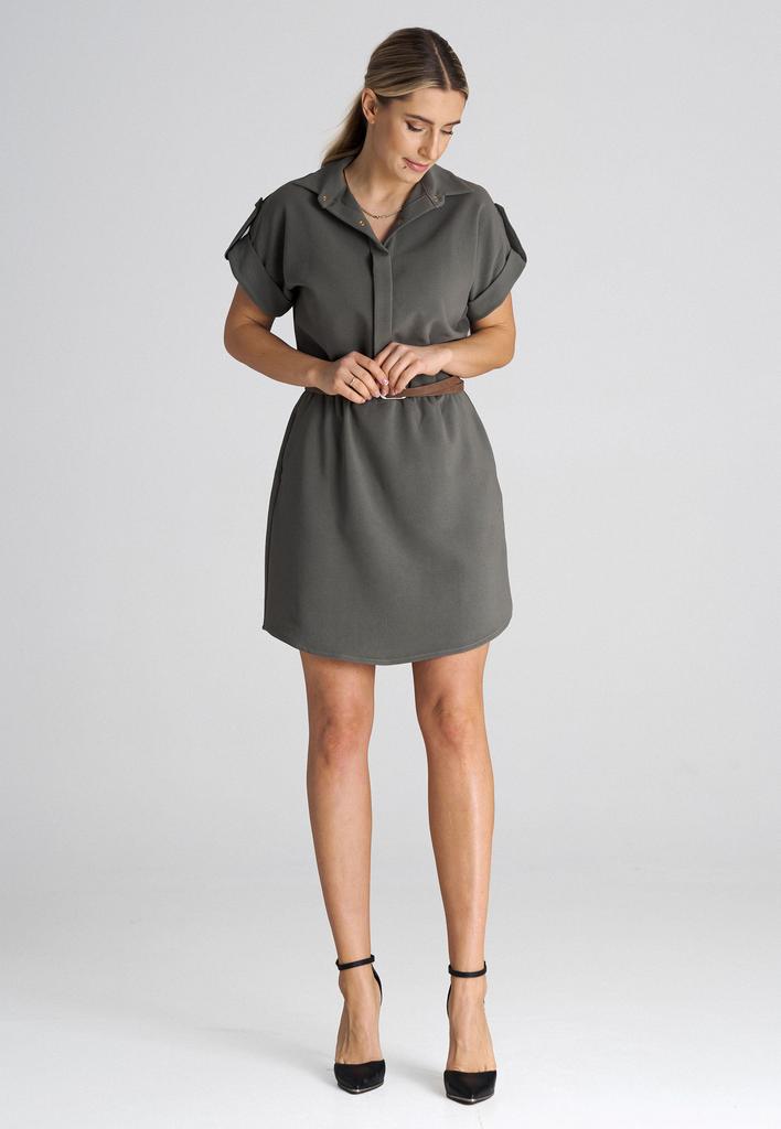 Loose Olive Green Dress with Belt M1001 Size L
