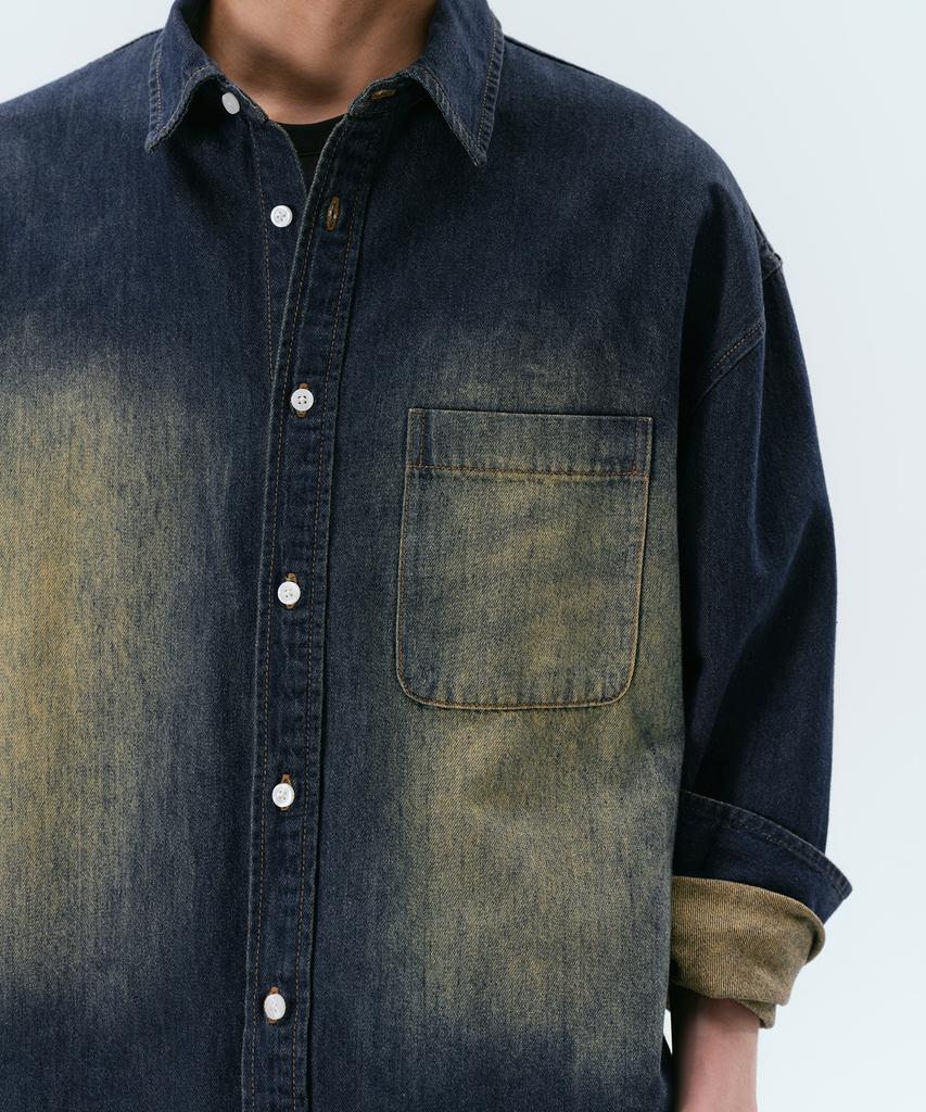 MUSINSA STANDARD Big Brush Oversized Denim Shirt [Yellow Dark Blue]