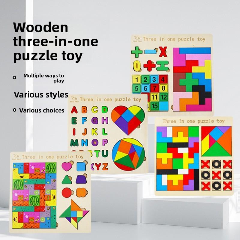 Letter Building Wooden Blocks Tetris Tangram Puzzle Board Children Puzzle Toy