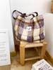 Vintage Plaid Faux Lamb Wool Women's Shoulder Bag Fall Winter Contrast Color Ladies Handbag Large Capacity Female Tote Bag