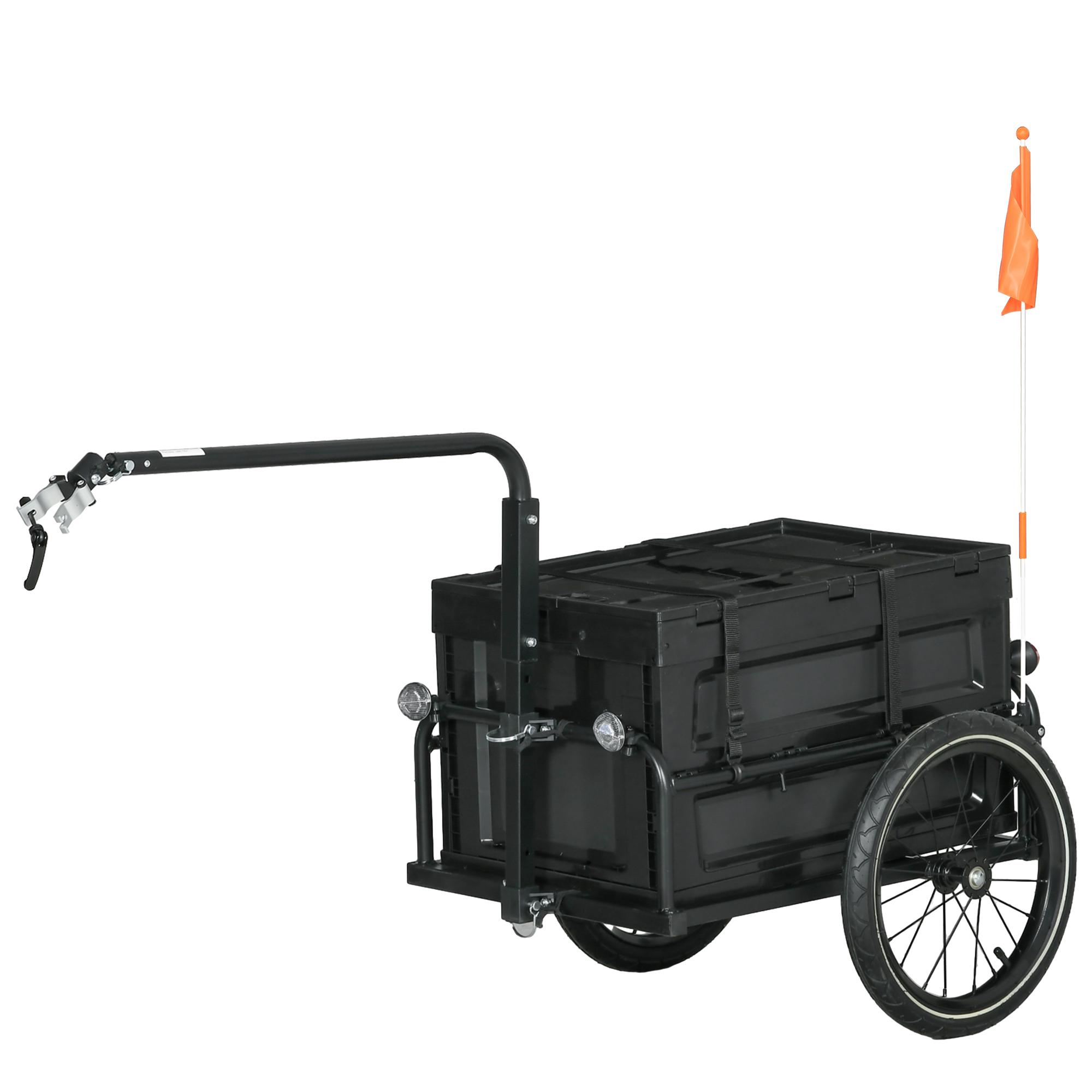 Remorque en Acier Pour Vélo Remorque de Cargo pour Vélo Avec Boîte de Rangement Pliable de 65L et Réflecteurs de Sécurité Charge Max 40KG Noir