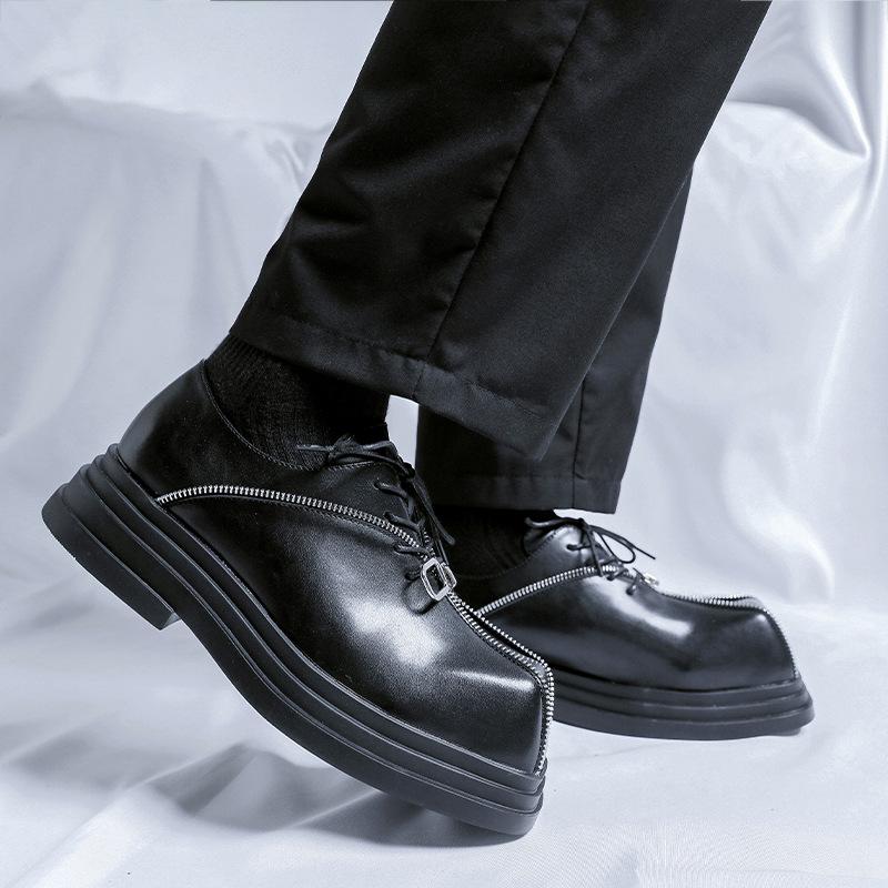 Men Luxury Fashion Original Leather Shoes Square Toe Platform Shoe Punk Hip Hop Dress Black Stylish  Designer Footwear Mans
