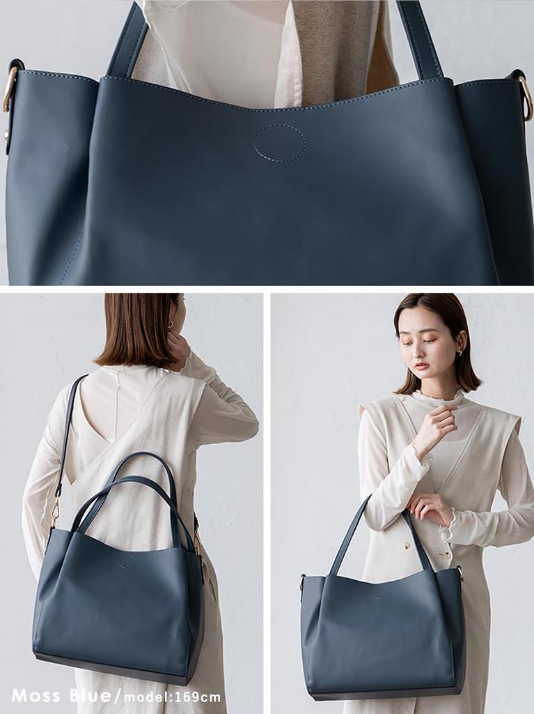 VITAFELICE Women's 2-Way Tote Bag with Nylon Bag (vtb-2024p) (Moss Blue)