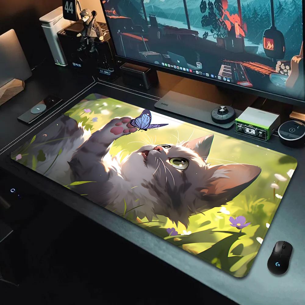 Cartoon Lovely Lively Anime Cats Silicone Gaming Mouse Pad Large Keyboard Pad Mouse Pad For Keyboard With Antislip Table Mat