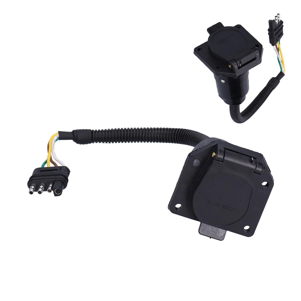 American 4 Flat to 7 Way Round Blade Trailer Plug Connector with Mounting Bracket 6‑24V