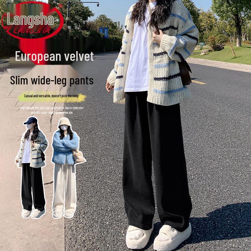 Langsha Women s High-Waist Wide-Leg Casual Pants S