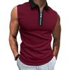 Men Summer Shirt Turn-down Collar Zipper Sleeveless Solid Color Patch Pocket Breathable Pullover Slim Fit Mid Length Casual Daily Top