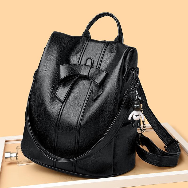 Women's Bow Backpack Anti-Theft Travel Backpack Leather Multifunctional Schoolbag