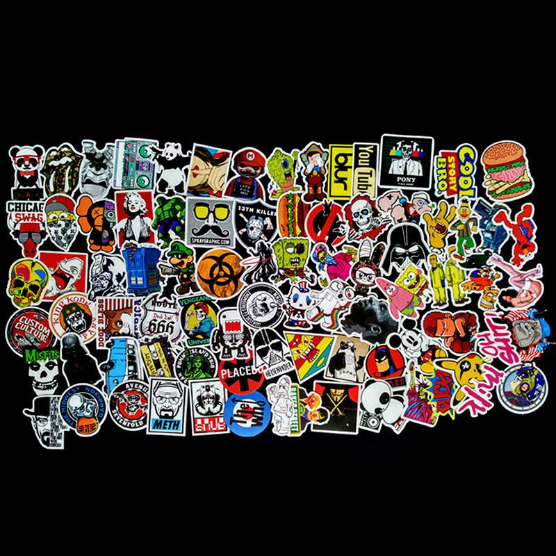 100 ks Neopakující se PVC Kreslené Barevné Tiskové Samolepky Obtisky pro Auto Skateboard Laptop Zavazadla - Náhodné Doručení