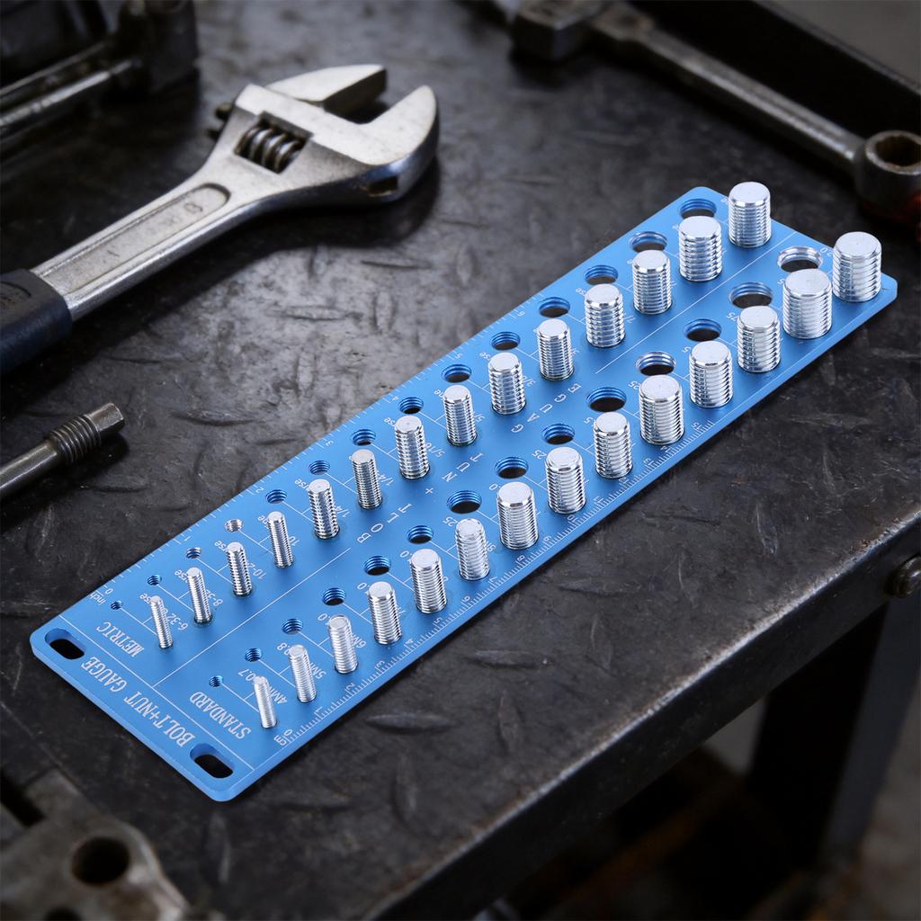 Nut and Bolt Identifier Gauge with 14 SAE & 14 Metric Sizes Screw Size Checker for Screw Nut Bolt Size Finder Classification