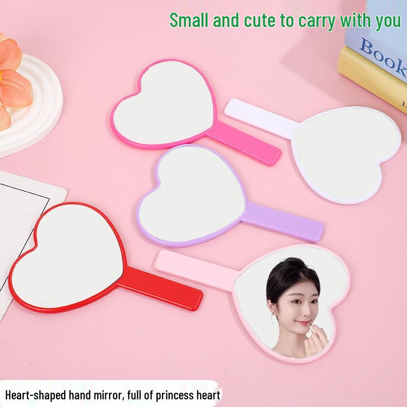 Heart-Shaped Handheld Makeup Mirror with Cute Handle - Customizable Gift for Girls