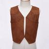 Kids Boys Western Cowboy Vest Suede Leather Pointed Hem Jacket for Halloween Carnival Party