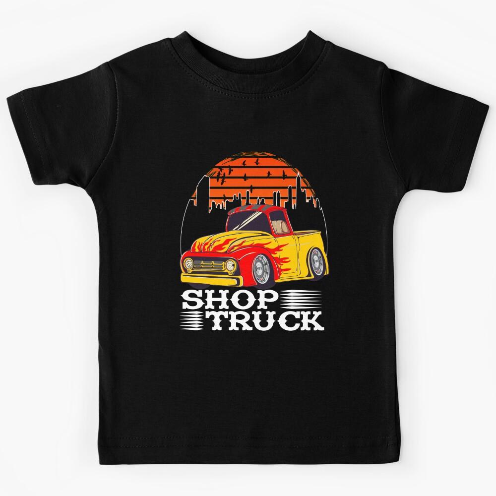 Pickup Truck Customized Vintage Shop Truck Cityscape Scene Kids T-Shirt 110