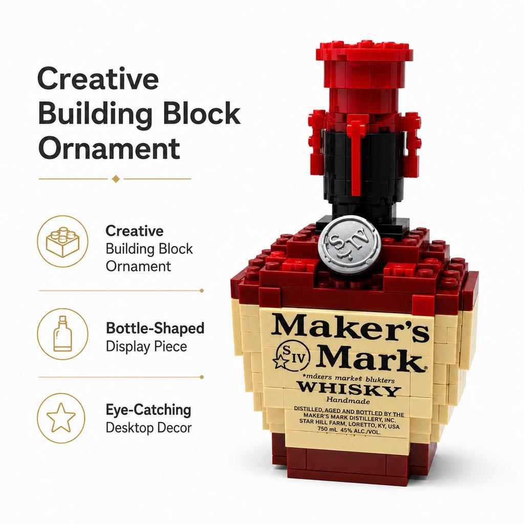 Creative Men Gift Maker's Mark Bourbon Whiskey Bottle Building Block Model Assembly Toy Desktop Bar Collectible Decoration