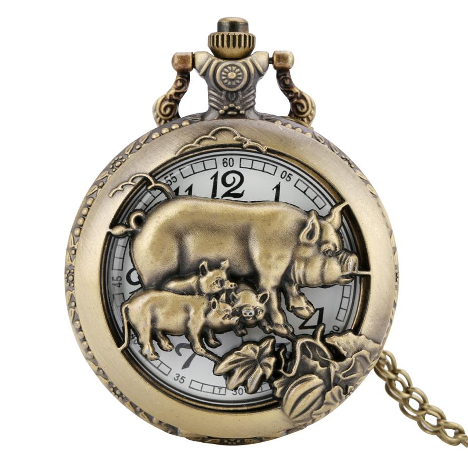 Vintage Chinese Zodiac Quartz Pocket Watch Necklace Pendant Gift Collectible Gifts for Men Women