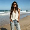 Women Tops V-Neck Sleeveless Tie Detail Bohemian Lace-Up Tunic Shirt Solid Color Soft Fabric