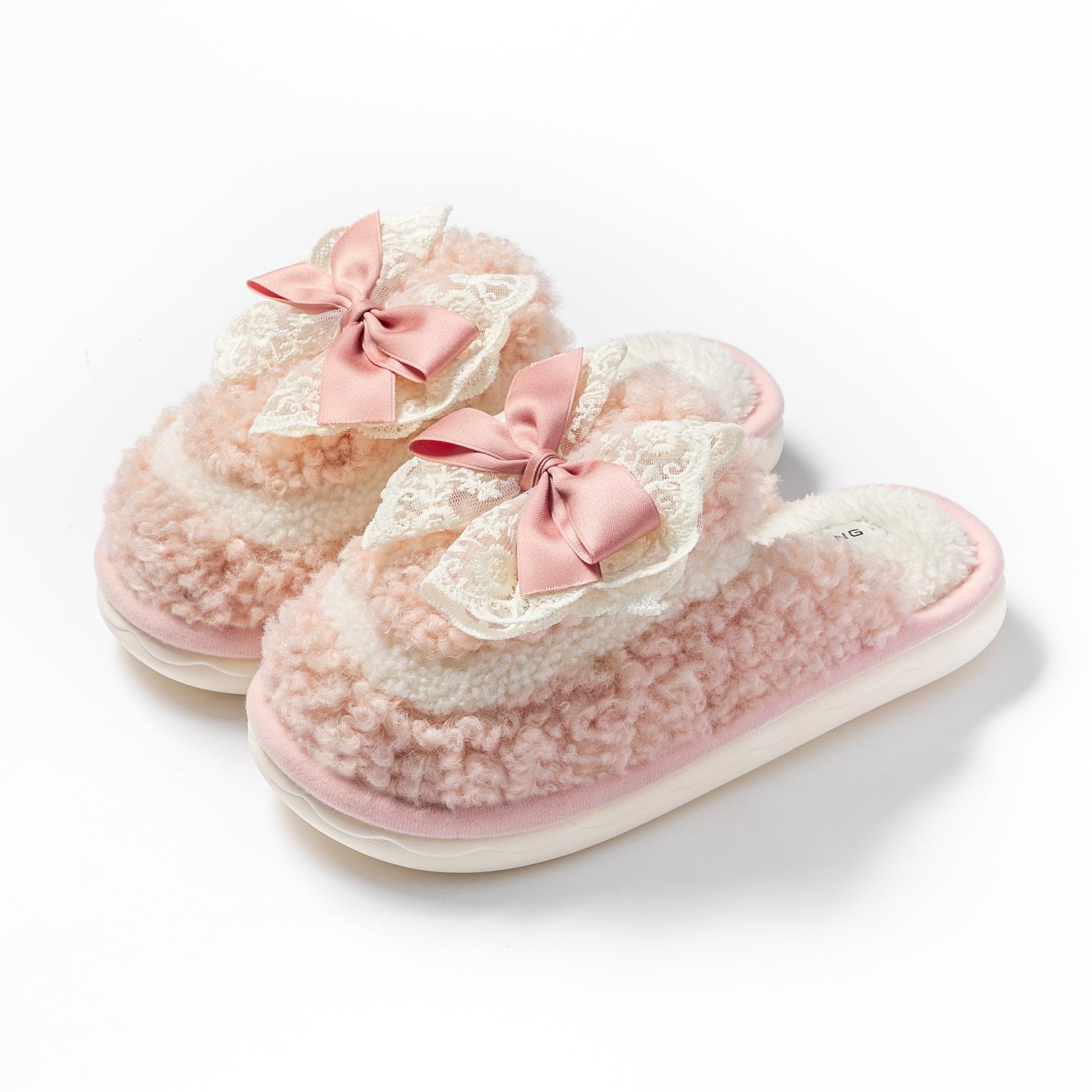

Bow cotton slippers women s home cotton shoes Korean version outer slippers versatile temperament floor shoes 36-37 [Suitable for 35-36 feet] розовый