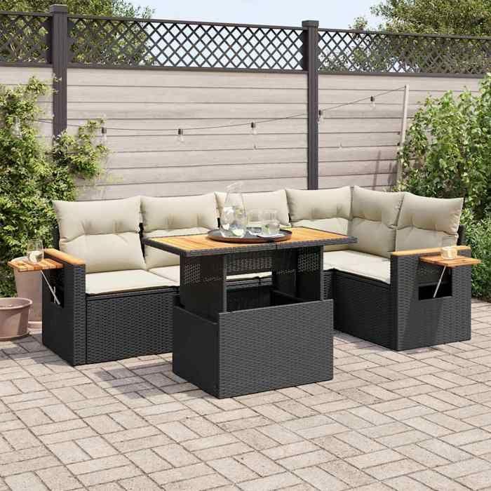VidaXL Salon de jardin 5 pcs avec coussins noir résine tressée acacia 3327598