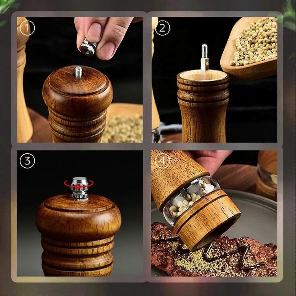 Pepper Grinder, Pepper Grinder Mills, Classic Manual Salt Grinder, Refillable Pepper Mill with Acrylic Visible Window, Adjustable Ceramic Grinding Rot