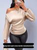 Asymmetrical Satin Blouse with Slanted Collar - Women's Spring/Autumn Collection