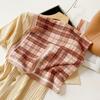 Lightweight Chiffon Silk Square Scarf Classic Plaid Check Print Bandana for Women Beach Vacation Neck Hair Headband Accessory