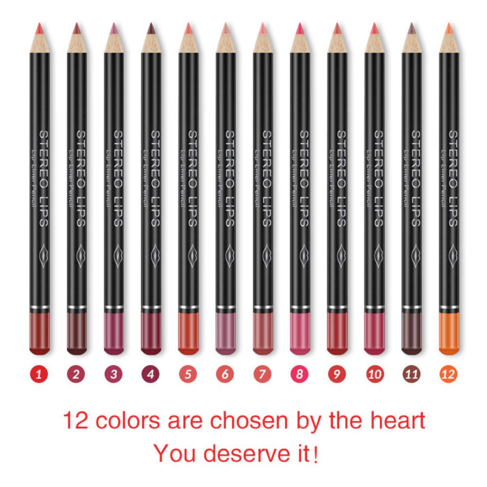 VIBELY Matte Non-Stick Lip Liner Lipstick 12 Shades Brown Outlining Lip Pencil Makeup