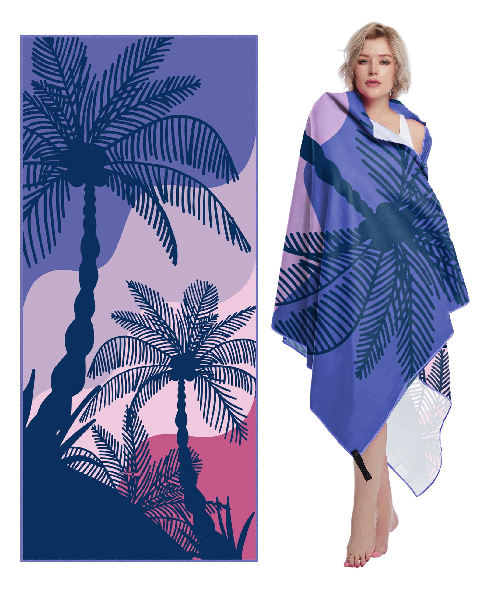 

Oversized Purple Pink Palm Tree Beach Towel Quick Dry Microfiber Lightweight Travel Pool Towel for Adults W30*H60(CM)