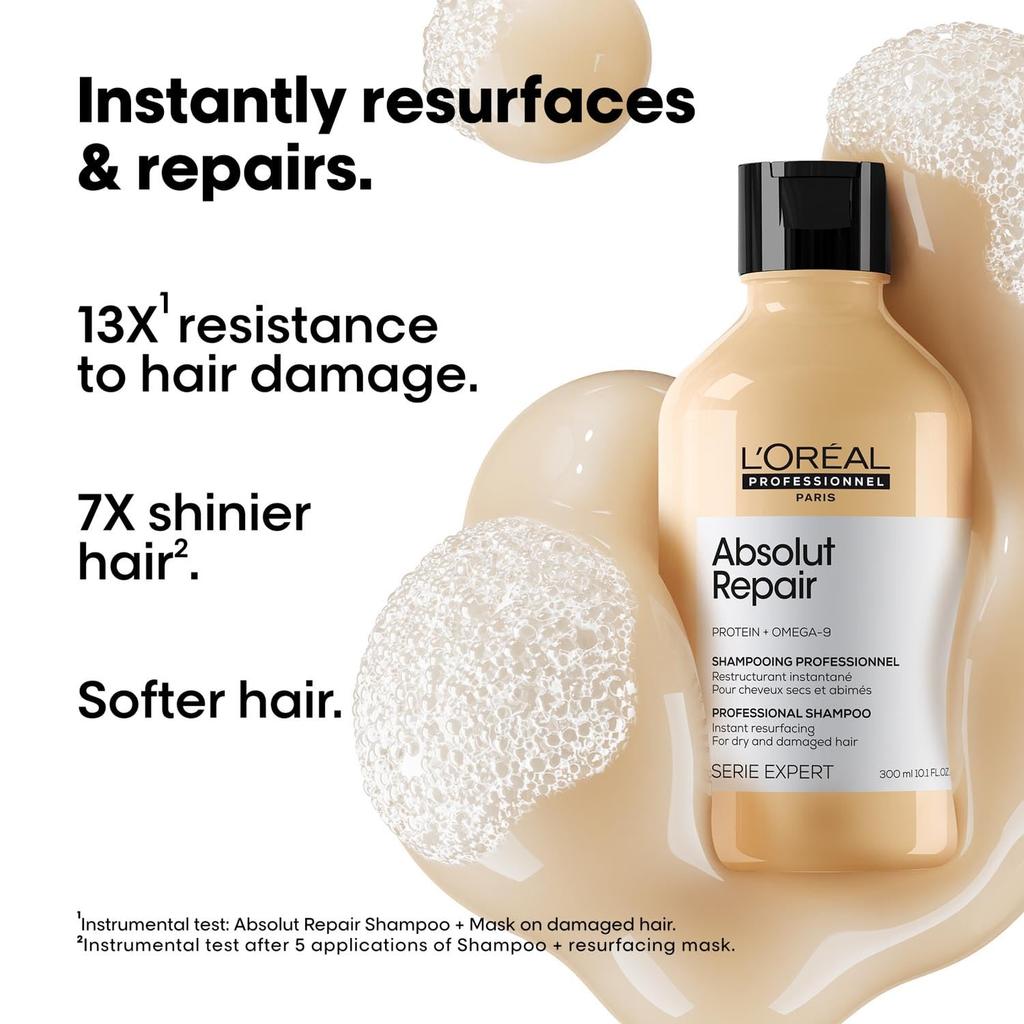 L'Oréal Professionnel Absolut Repair Shampoo for Dry & Damaged Hair - 300ml | Professional Shampoo for Strengthening and Repairing Hair