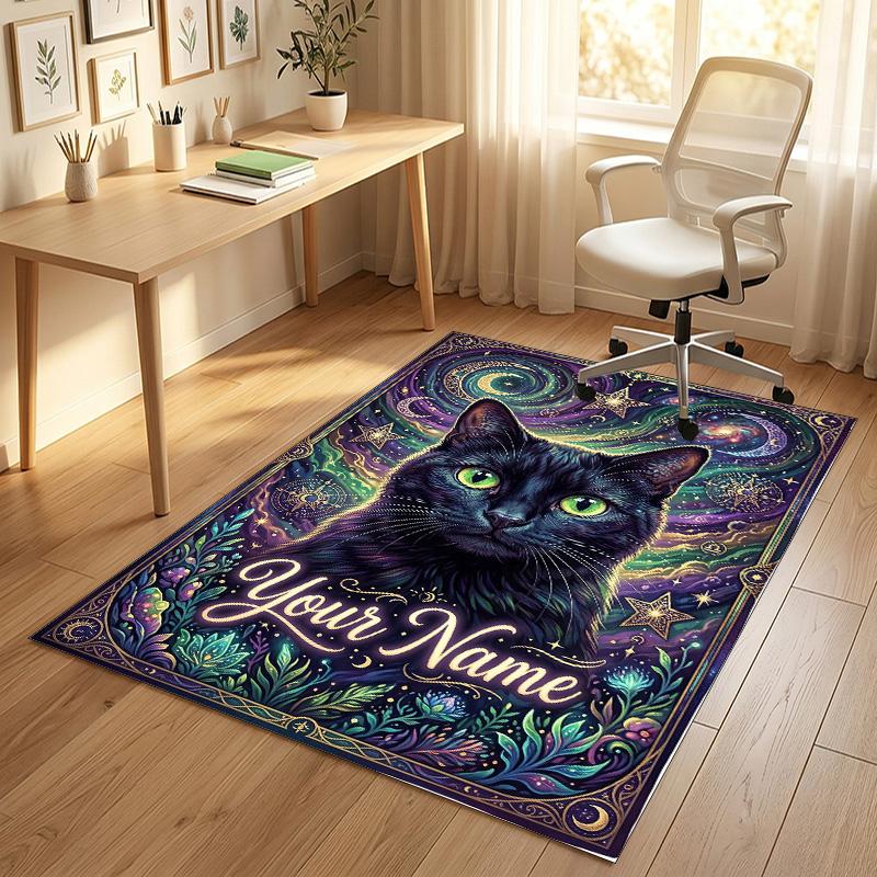 Cosmic Cat Dreamscape Theme Soft Crystal Velvet Rug Custom Name & Text Print Non Slip Floor Rug for Bedroom Living Room