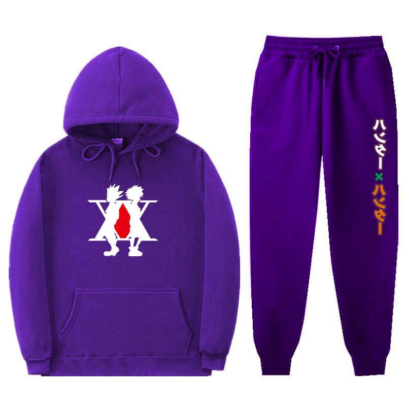 Mens Winter Warm Hooded Sweatshirt Pants Set Anime Inspired Casual Tracksuit Cotton Blend Thick Fleece Lined