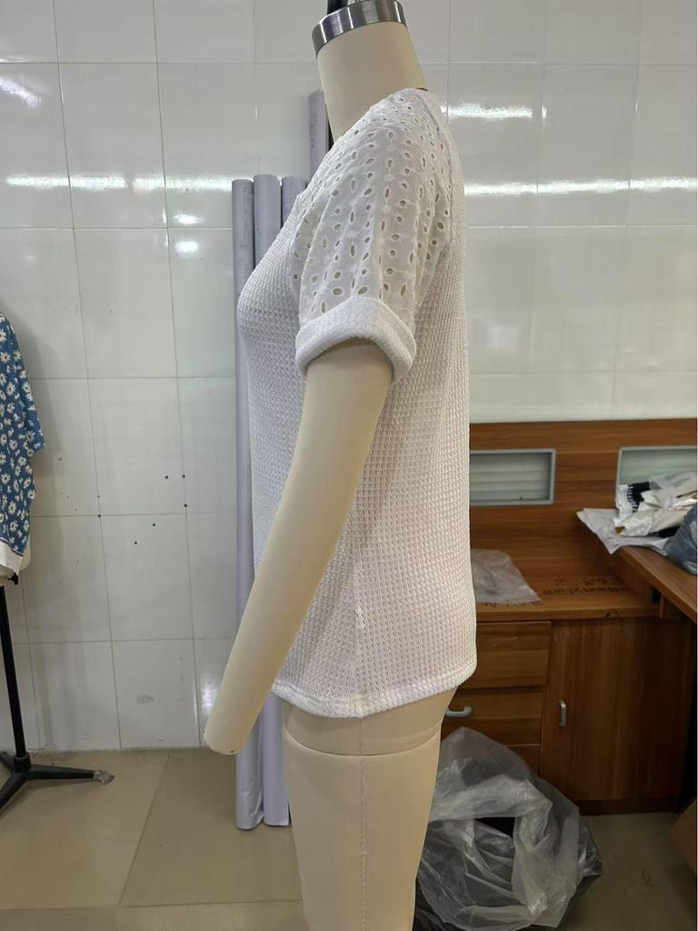 2025 Lace Spliced Round Neck Short Sleeve Women's T-Shirt