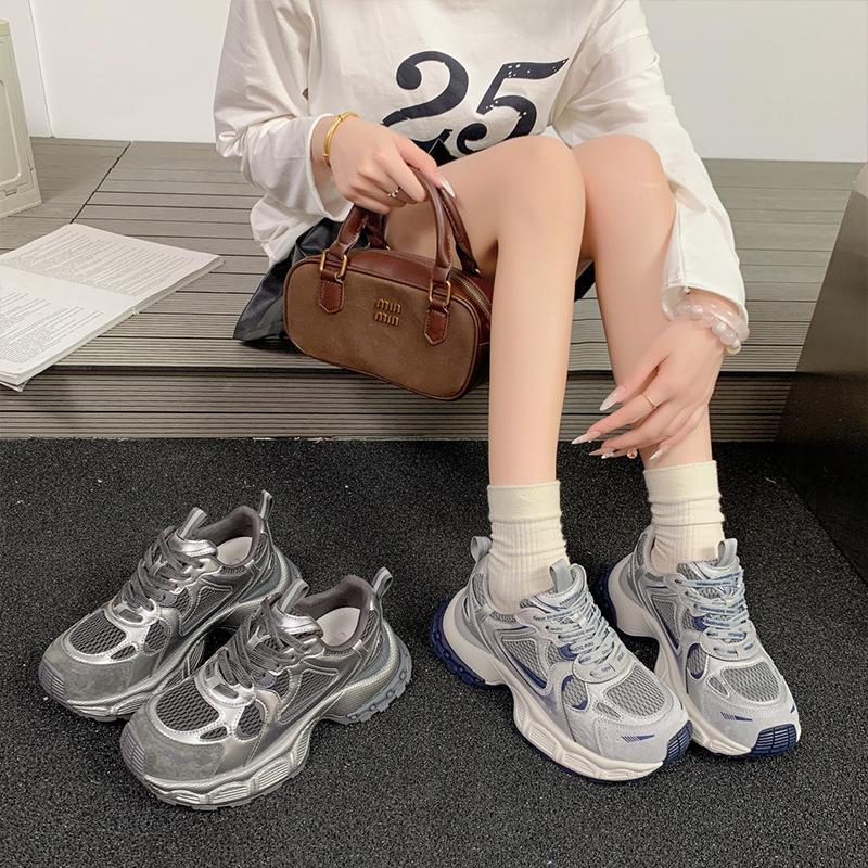 Thick-soled Heightening Dad Shoes for Women 2025 Autumn New Retro Color Matching Mesh Breathable and Versatile Casual Sports Shoes for Women