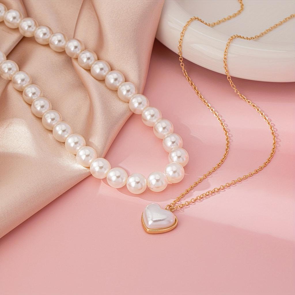Stylish Simple Pearl Necklace Double Layer Women's Necklace Stacked Wind Alloy Necklace, Accessories