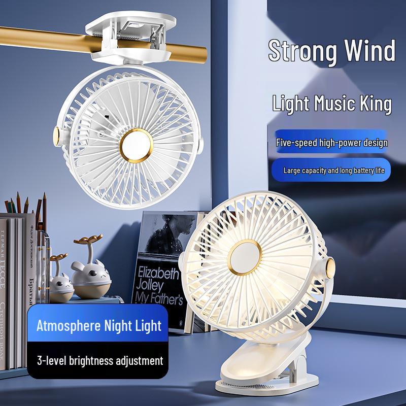 Portable USB Rechargeable Wall-Mounted Clip Fan with Light