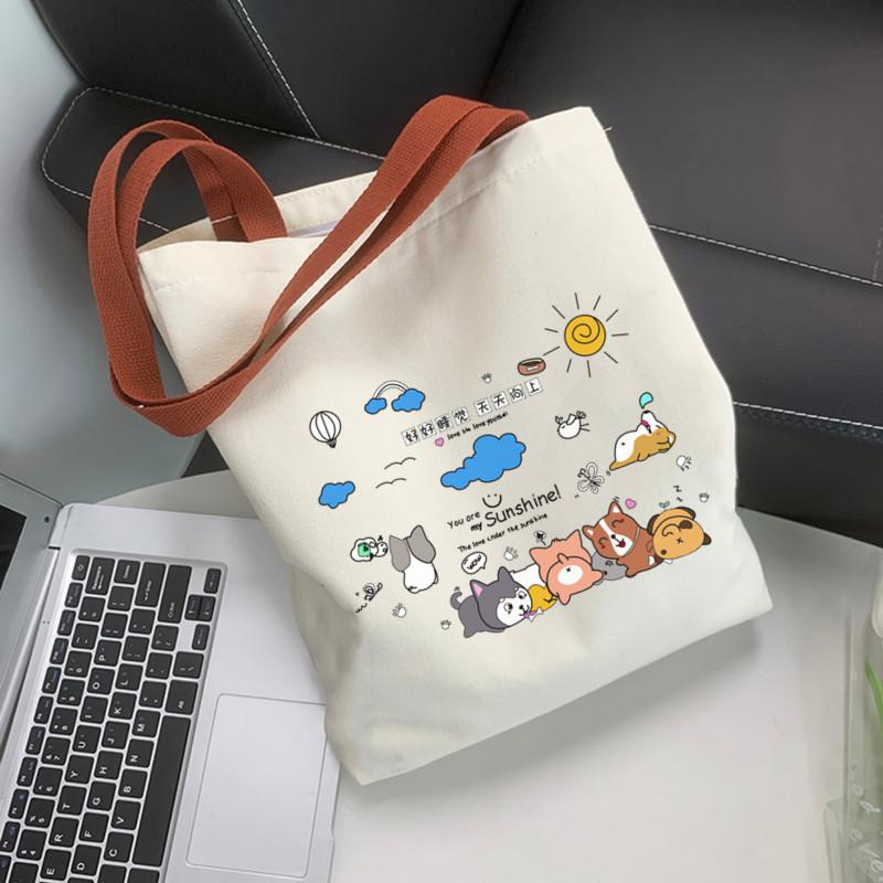 New Canvas Bag Female Student Cartoon Letter Shoulder Bag Mommy Bag Baby Bag Canvas Portable Mother and Baby Bag Cloth Bag