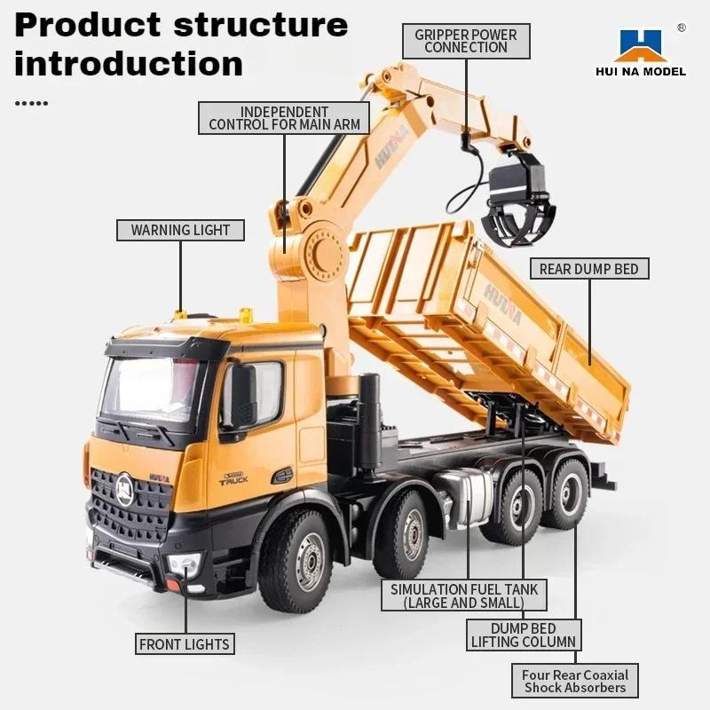HUINA 1538 Large Alloy RC Dump Trucks Crane 1/14 26CH 2.4G Remote Control Cranes with Wood Grab Engineering Truck Car Toy Gifts
